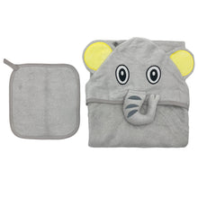 Load image into Gallery viewer, BebeZar - Bamboo Hooded Towel And Washcloth Set - Elephant