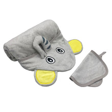 Load image into Gallery viewer, BebeZar - Bamboo  Hooded Towel And Washcloth Set - Elephant
