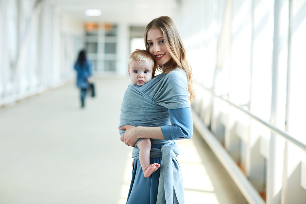 Baby Wrap Carrier by BebeZar Wrap - for Babies from Birth to 35 lbs or About 18 Months - Light Grey