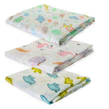 Load image into Gallery viewer, BebeZar 100% Bamboo Muslin Swaddle Blanket - 3 Packs 120x120 cm Square Nursery Swaddle Blanket - NEW IN CANADA
